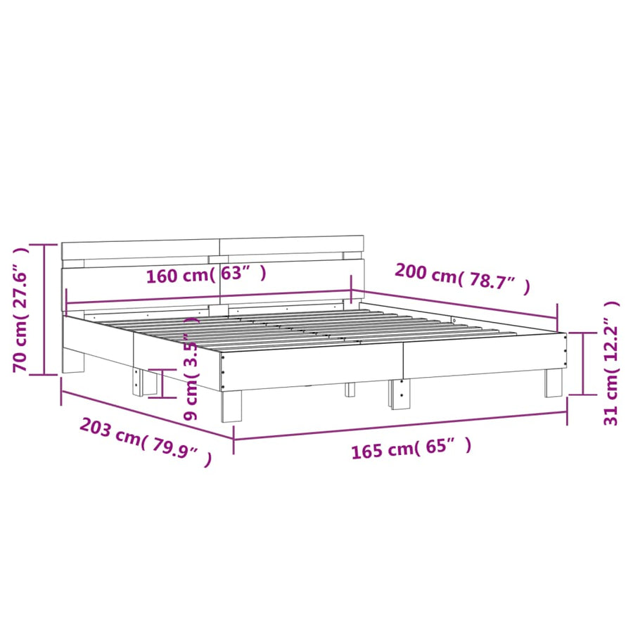 Bedframe met hoofdeinde bewerkt hout betongrijs 160x200 cm 160 x 200 cm Betongrijs
