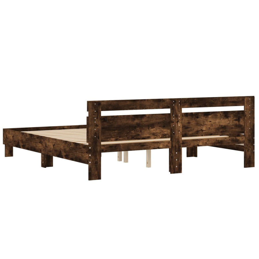 Bedframe met hoofdeinde bewerkt hout gerookt eiken 160x200 cm 160 x 200 cm Gerookt eiken