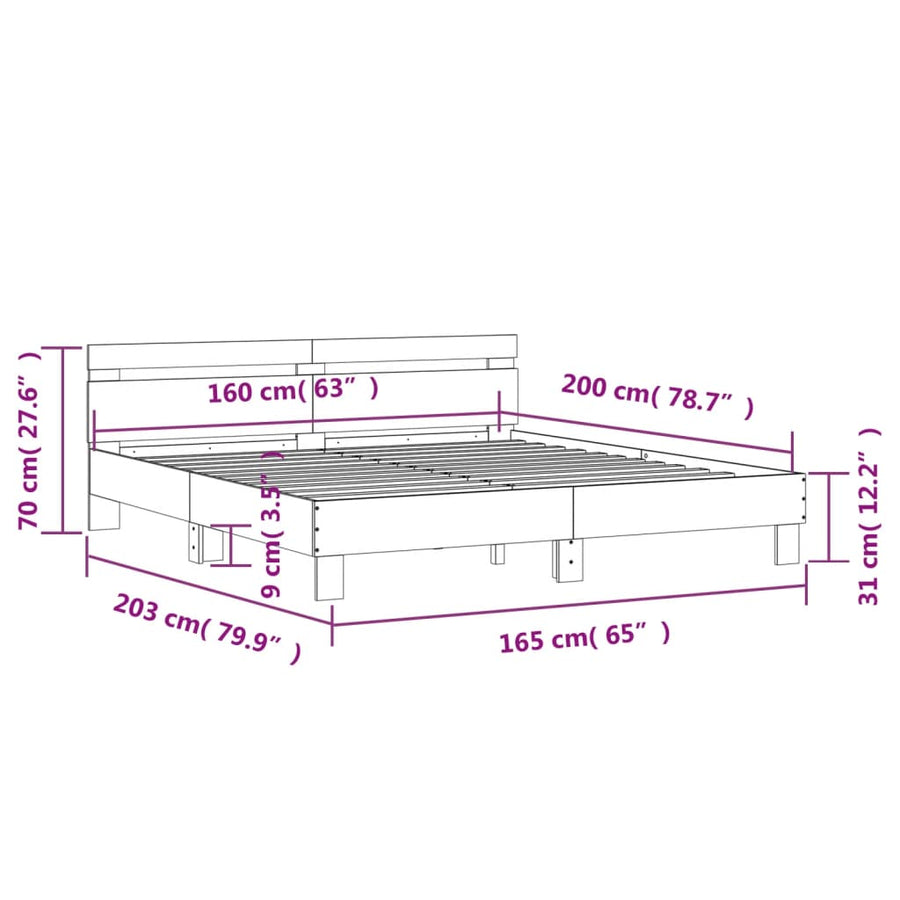 Bedframe met hoofdeinde bewerkt hout gerookt eiken 160x200 cm 160 x 200 cm Gerookt eiken