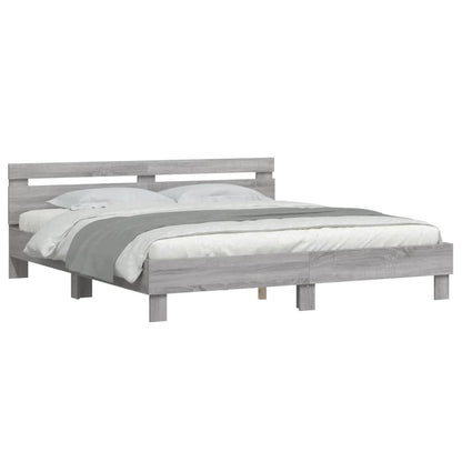 Bedframe met hoofdeinde bewerkt hout grijs sonoma 160x200 cm 160 x 200 cm Grijs sonoma