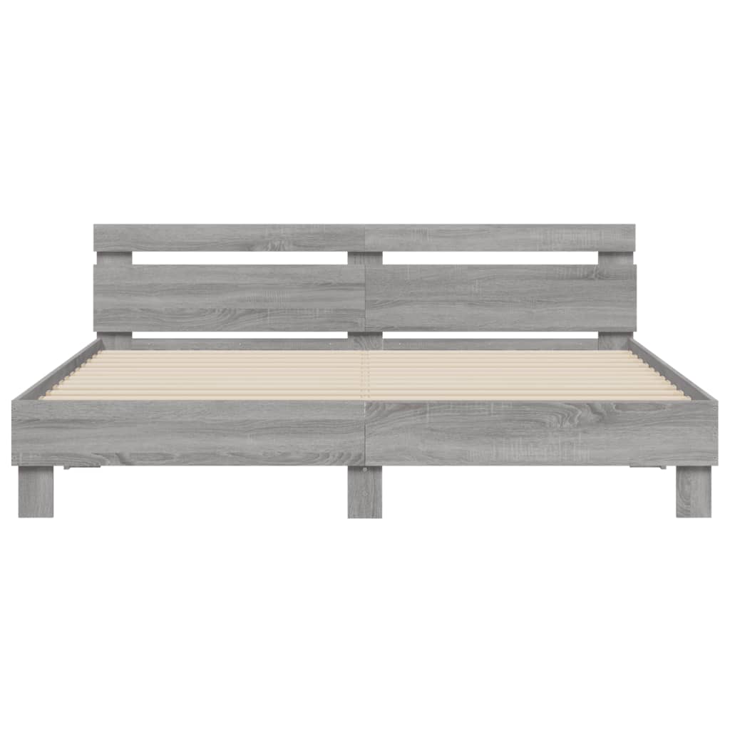 Bedframe met hoofdeinde bewerkt hout grijs sonoma 160x200 cm 160 x 200 cm Grijs sonoma