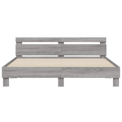 Bedframe met hoofdeinde bewerkt hout grijs sonoma 160x200 cm 160 x 200 cm Grijs sonoma