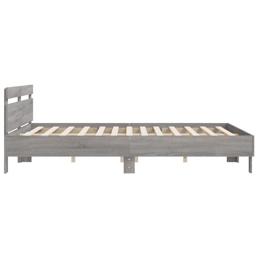 Bedframe met hoofdeinde bewerkt hout grijs sonoma 160x200 cm 160 x 200 cm Grijs sonoma