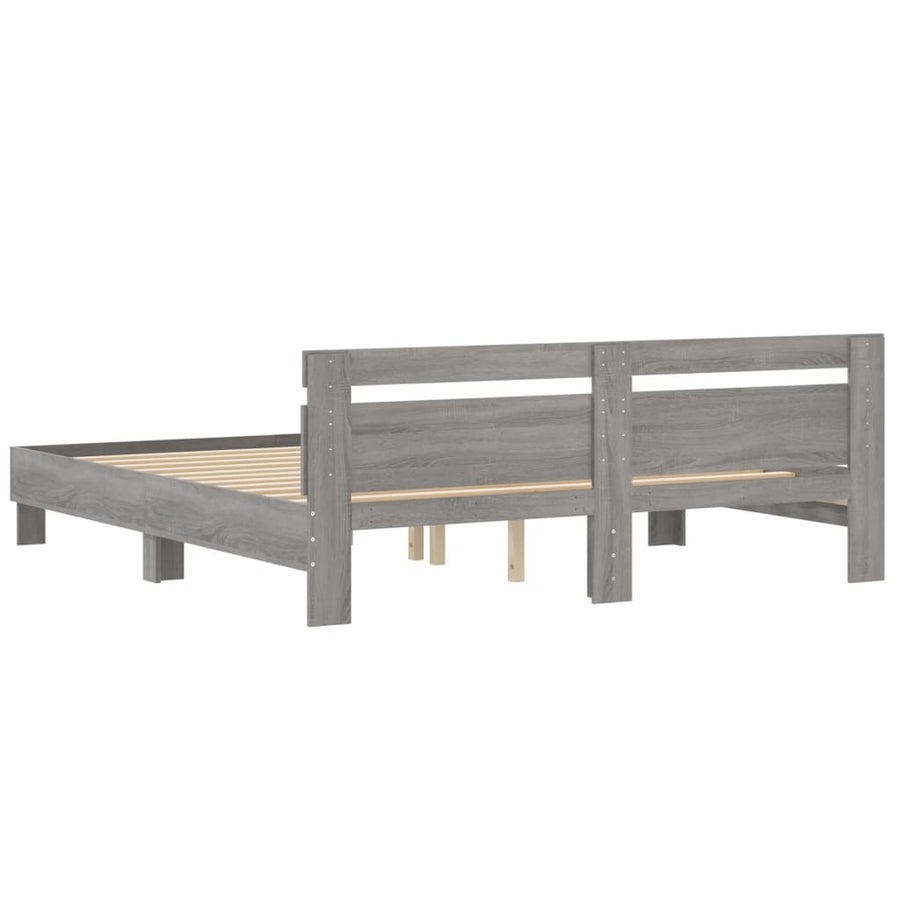 Bedframe met hoofdeinde bewerkt hout grijs sonoma 160x200 cm 160 x 200 cm Grijs sonoma