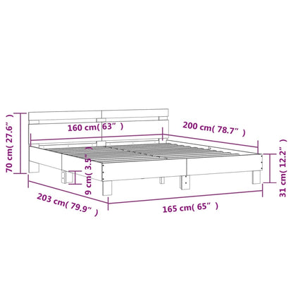 Bedframe met hoofdeinde bewerkt hout grijs sonoma 160x200 cm 160 x 200 cm Grijs sonoma