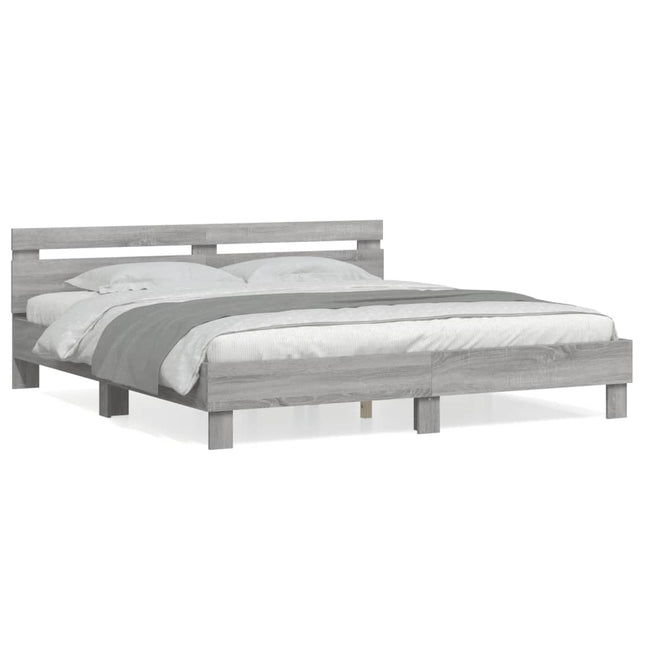 Bedframe met hoofdeinde bewerkt hout grijs sonoma 160x200 cm 160 x 200 cm Grijs sonoma