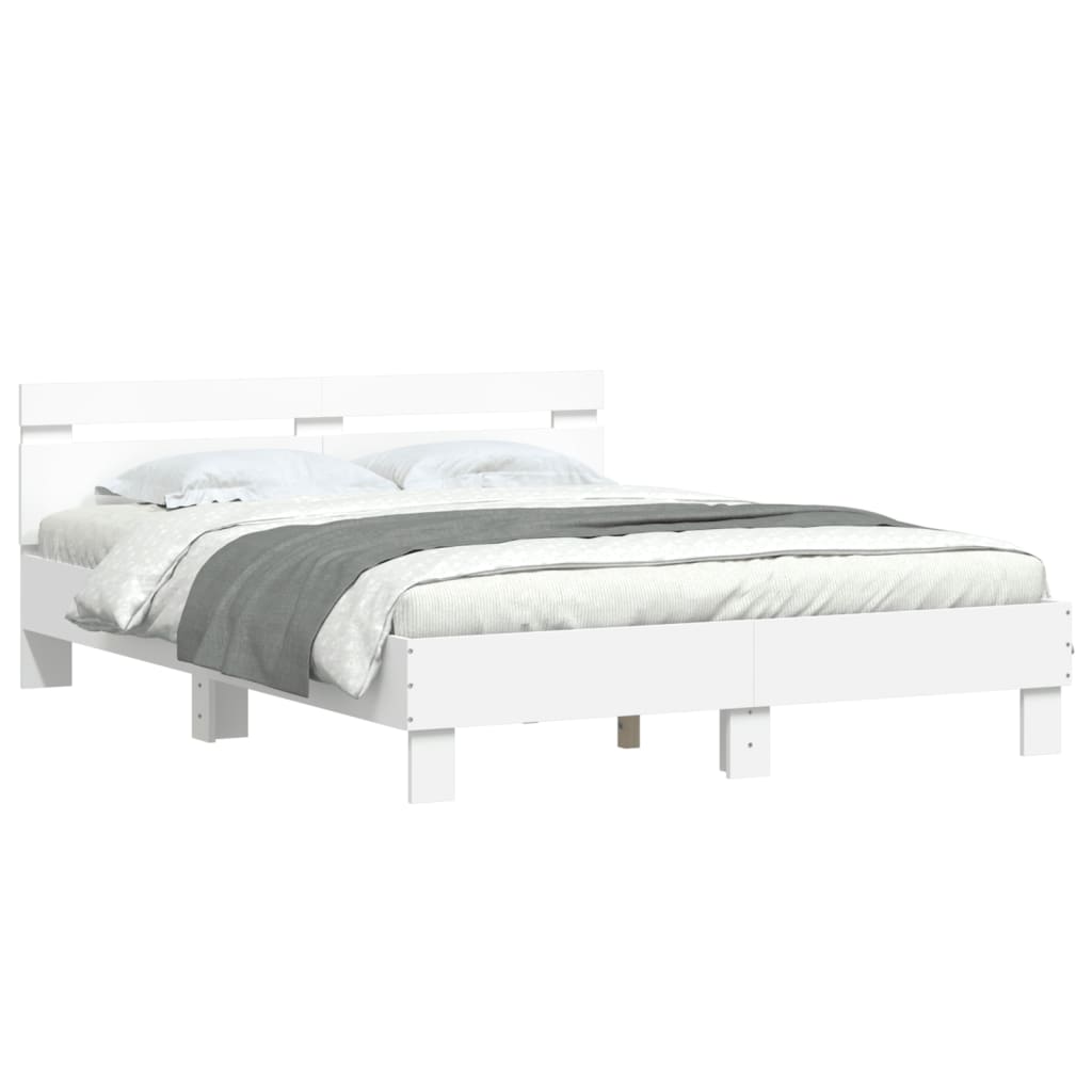 Bedframe Met Hoofdeinde Bewerkt Hout Wit 150 x 200 cm