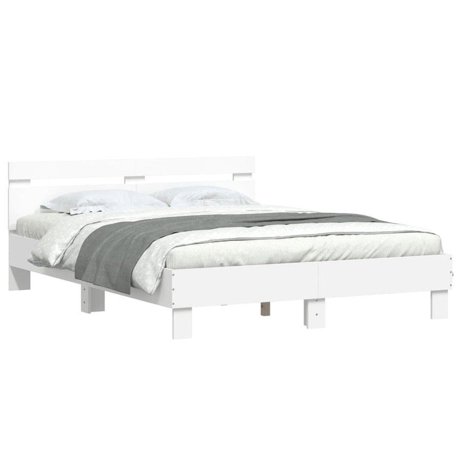 Bedframe Met Hoofdeinde Bewerkt Hout Wit 150 x 200 cm