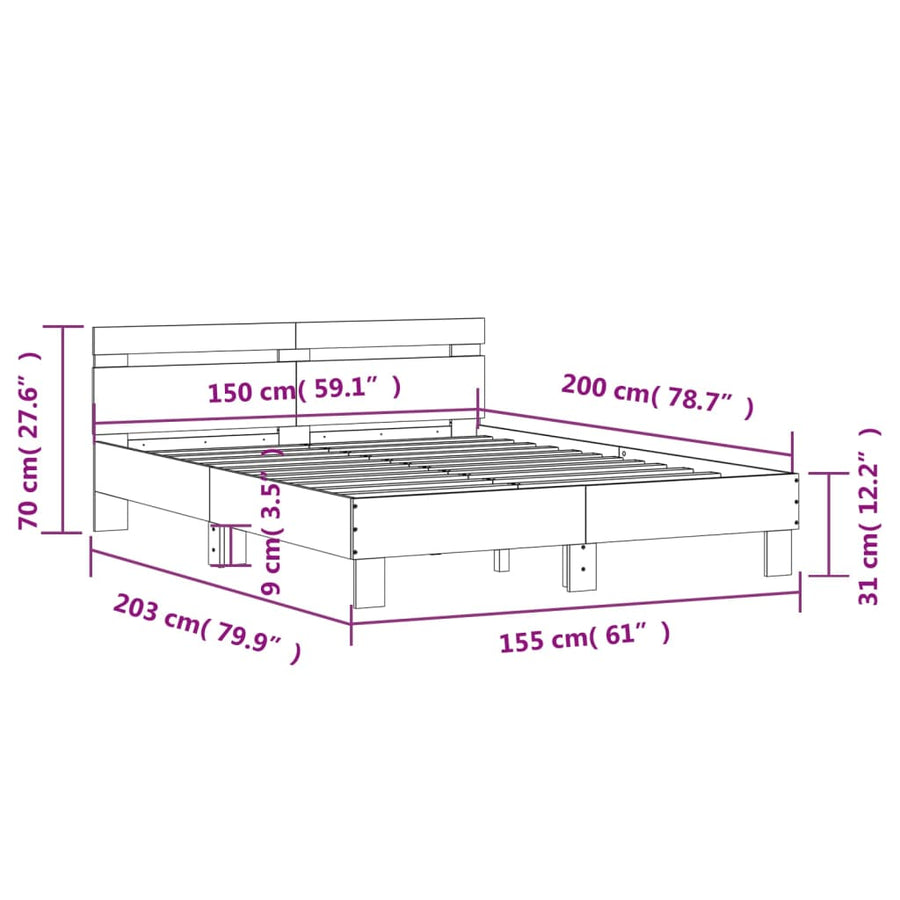 Bedframe Met Hoofdeinde Bewerkt Hout Wit 150 x 200 cm