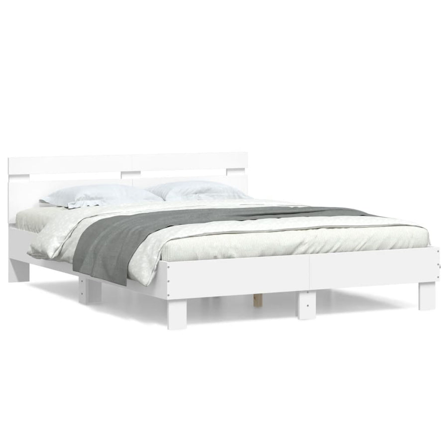 Bedframe Met Hoofdeinde Bewerkt Hout Wit 150 x 200 cm