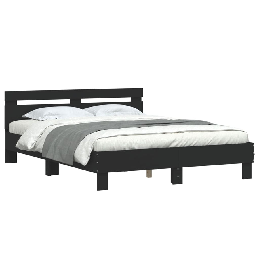 Bedframe Met Hoofdeinde Bewerkt Hout Zwart 150 x 200 cm
