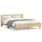 Bed frame with headboard carved wood Sonoma oak 150x200 cm