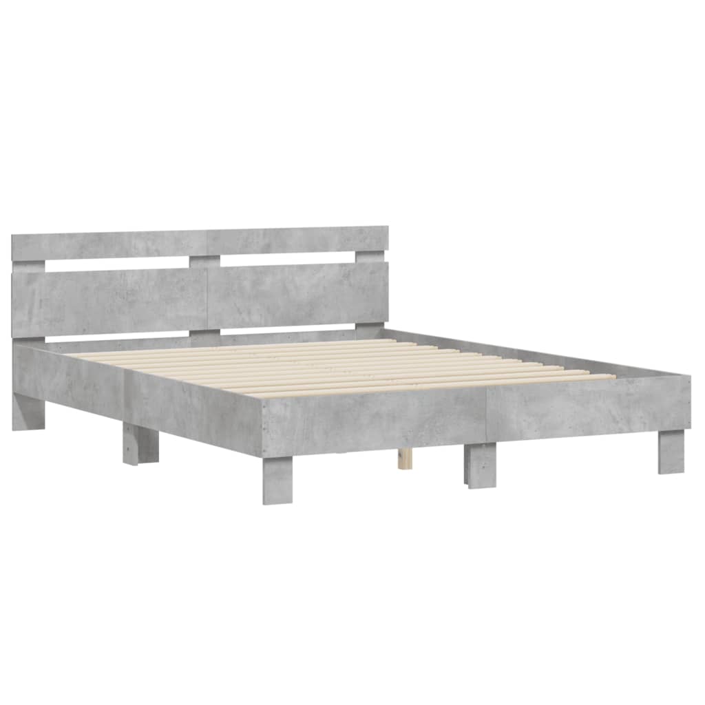 Bedframe Met Hoofdeinde Bewerkt Hout Betongrijs 150 x 200 cm