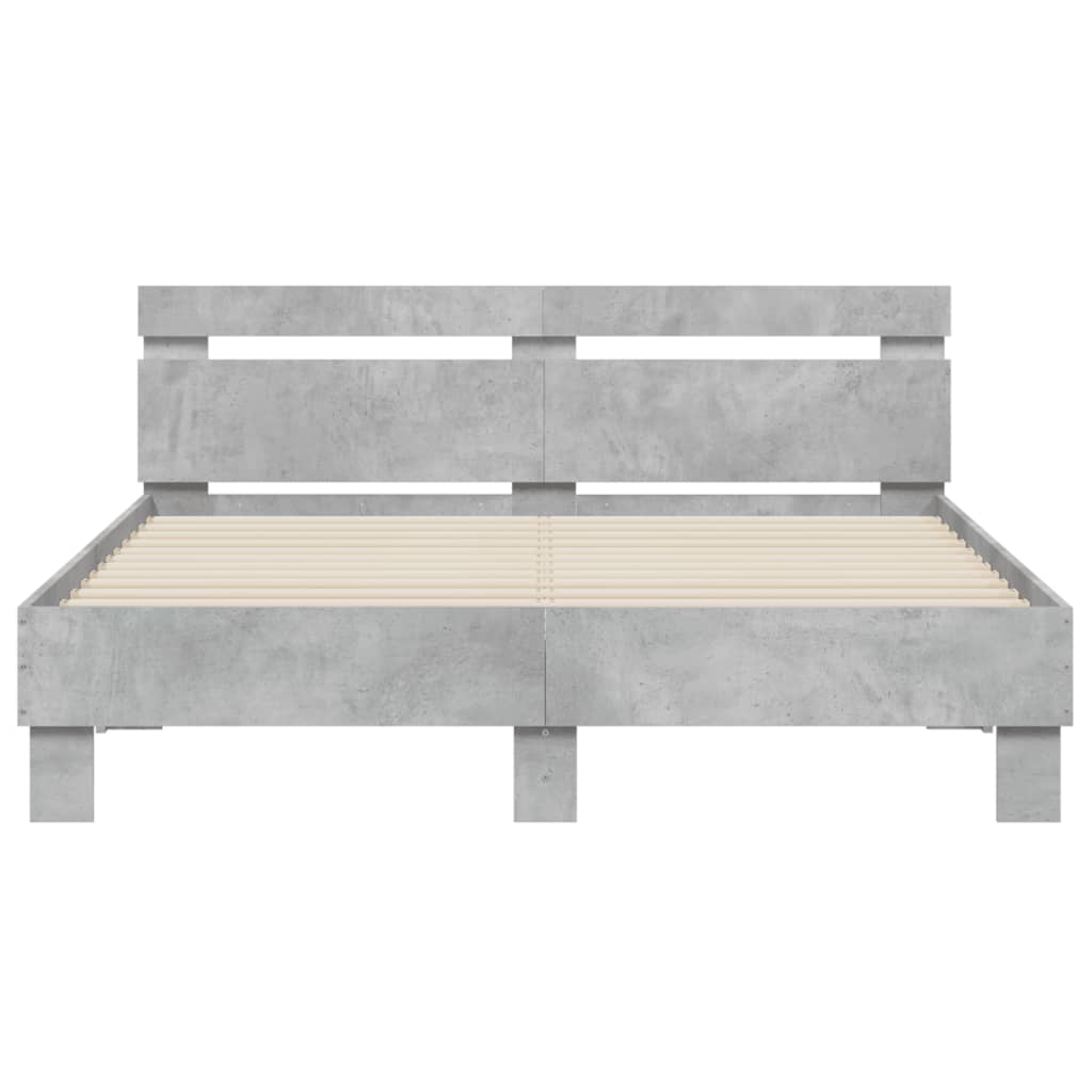 Bedframe Met Hoofdeinde Bewerkt Hout Betongrijs 150 x 200 cm