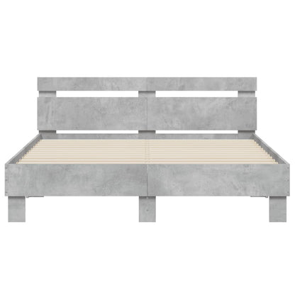 Bedframe Met Hoofdeinde Bewerkt Hout Betongrijs 150 x 200 cm