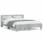 Bed frame with headboard carved wood concrete grey 150x200 cm