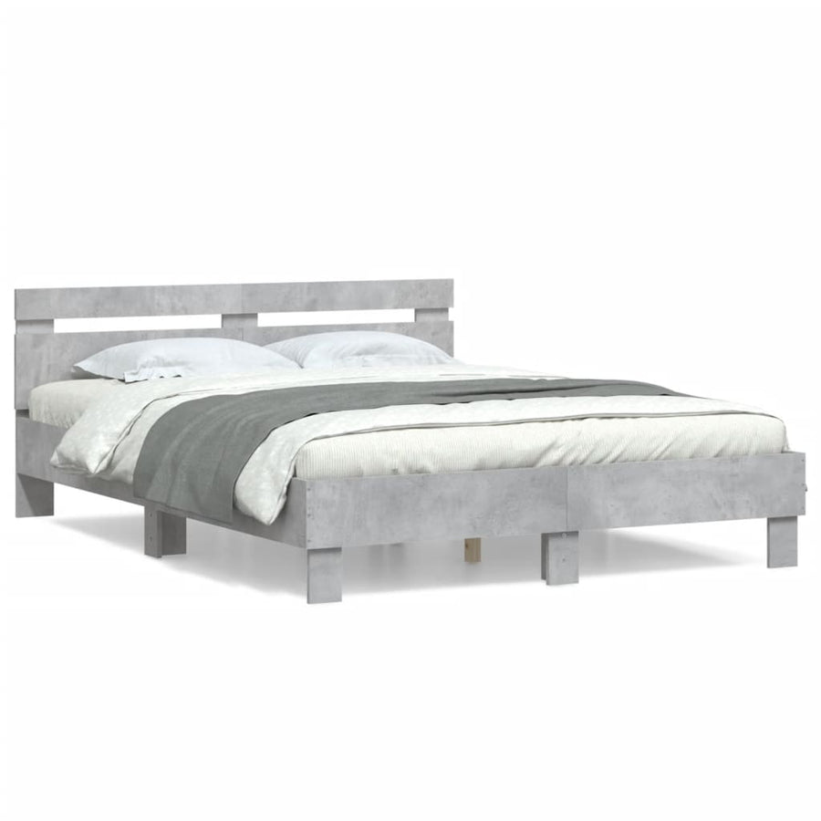 Bedframe Met Hoofdeinde Bewerkt Hout Betongrijs 150 x 200 cm