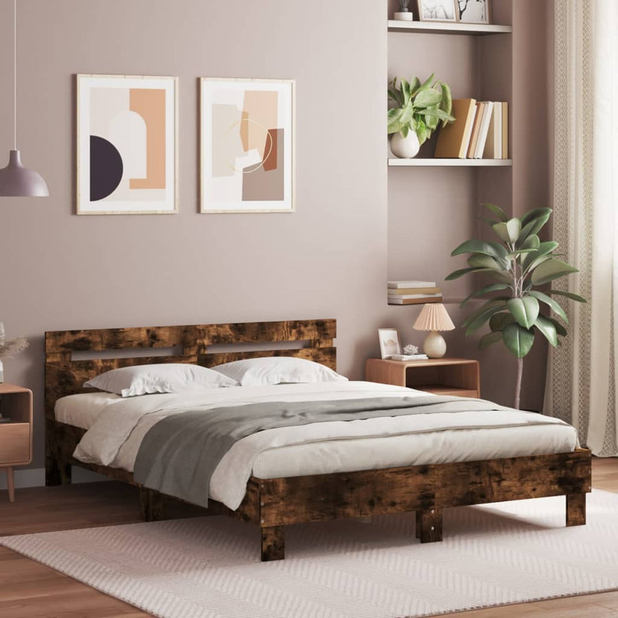 Bedframe Met Hoofdeinde Bewerkt Hout Gerookt eiken 150 x 200 cm