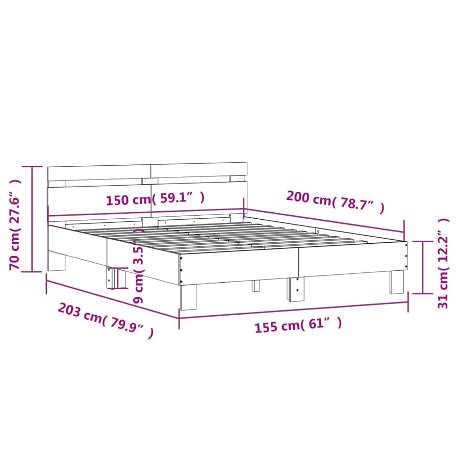 Bedframe Met Hoofdeinde Bewerkt Hout Gerookt eiken 150 x 200 cm