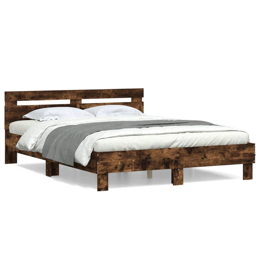 Bedframe Met Hoofdeinde Bewerkt Hout Gerookt eiken 150 x 200 cm