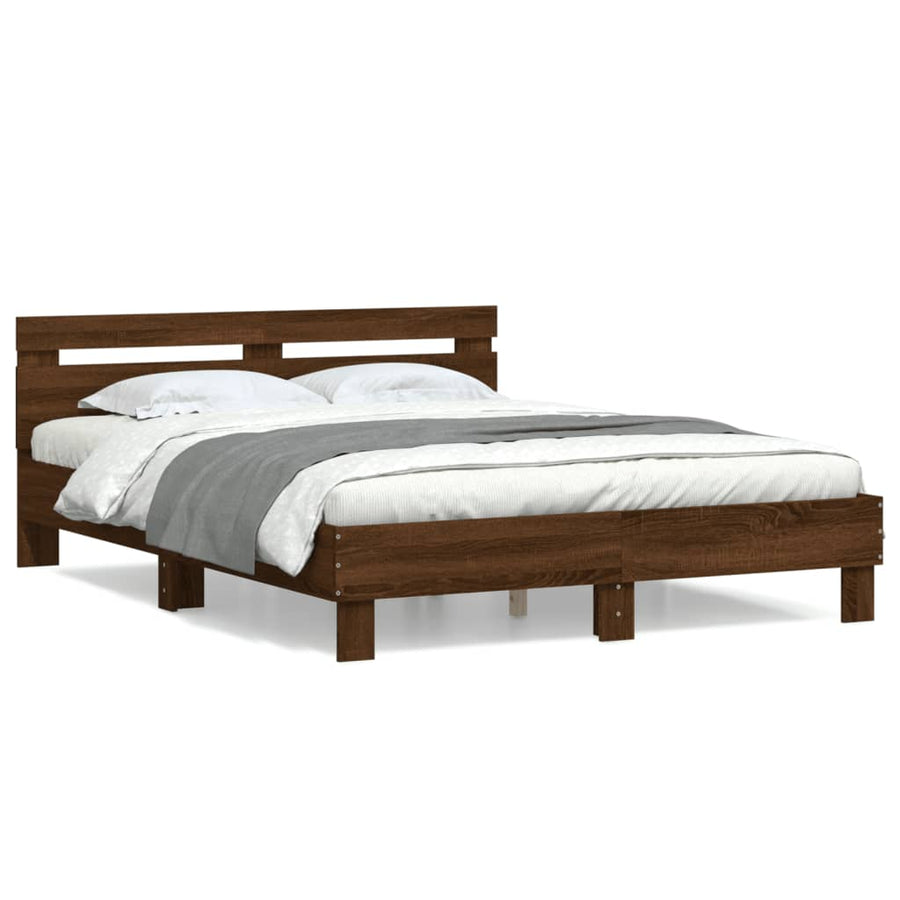 Bedframe met hoofdeinde bruin eikenkleurig 150x200 cm 150 x 200 cm bruin eikenkleur