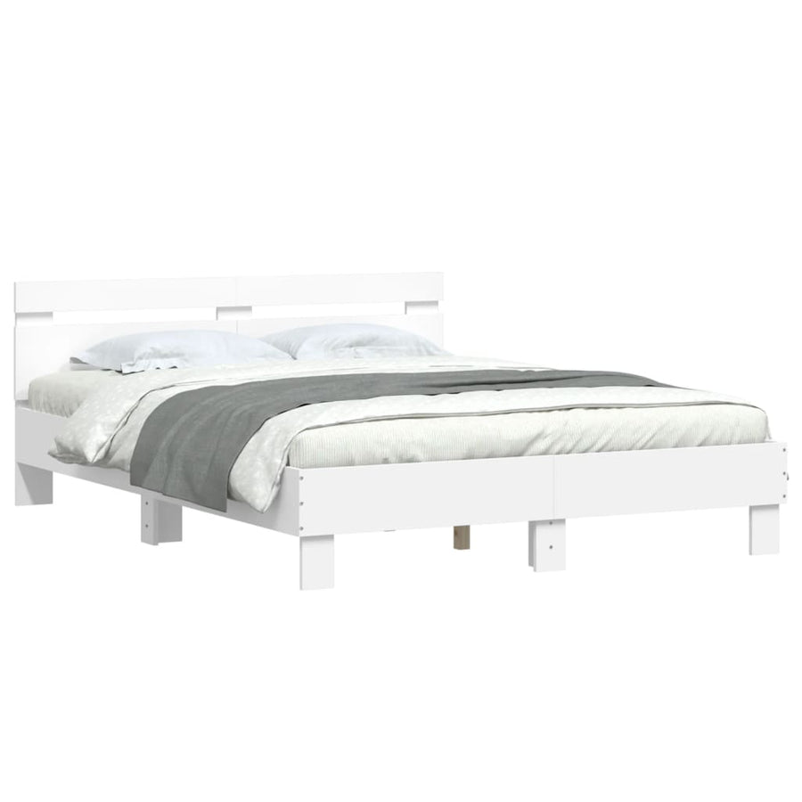 Bedframe Met Hoofdbord Bewerkt Hout Wit 140 x 200 cm