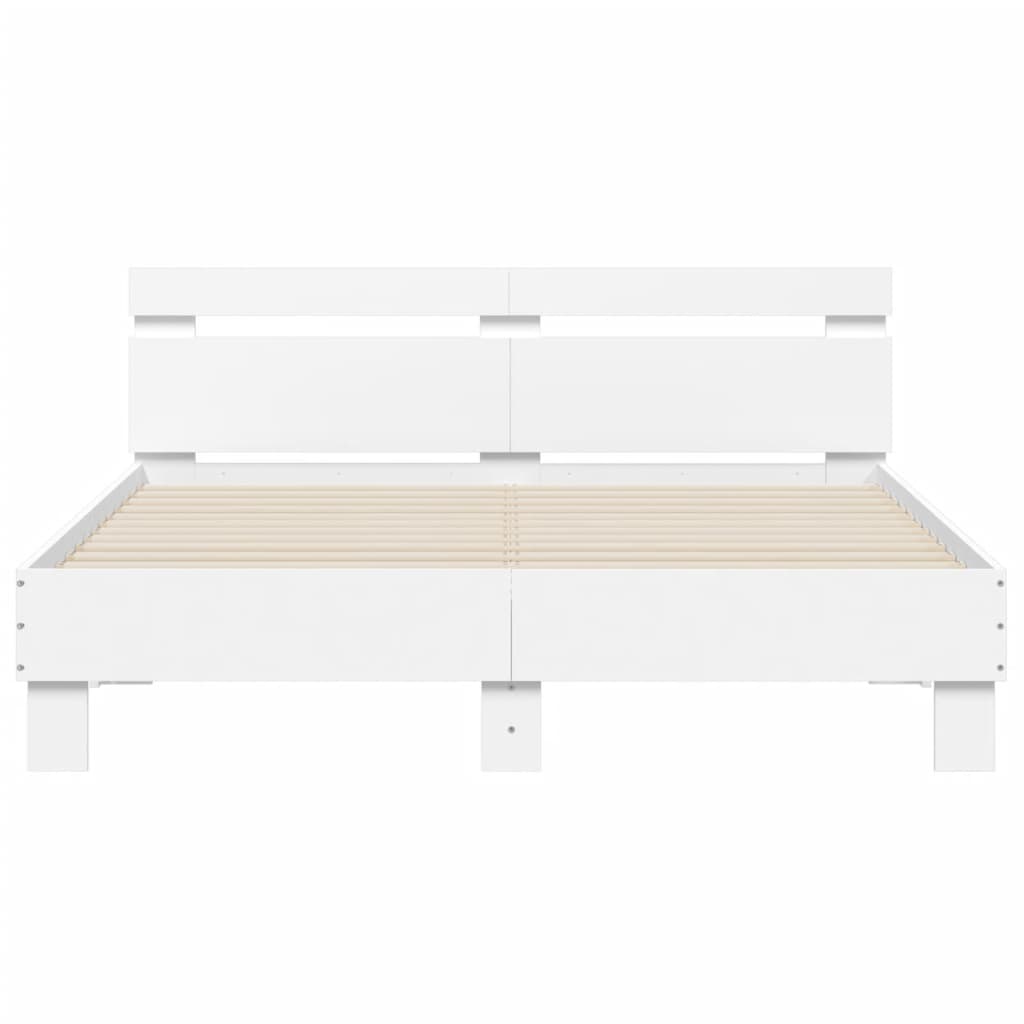 Bedframe Met Hoofdbord Bewerkt Hout Wit 140 x 200 cm