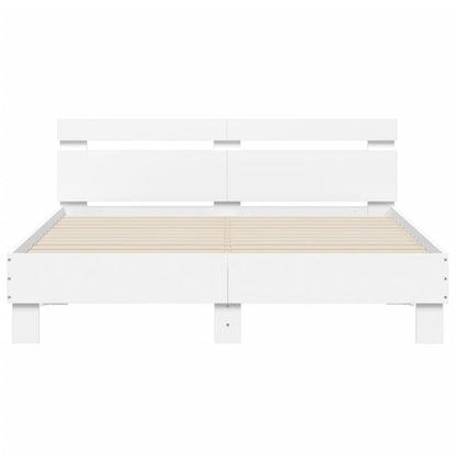 Bedframe Met Hoofdbord Bewerkt Hout Wit 140 x 200 cm