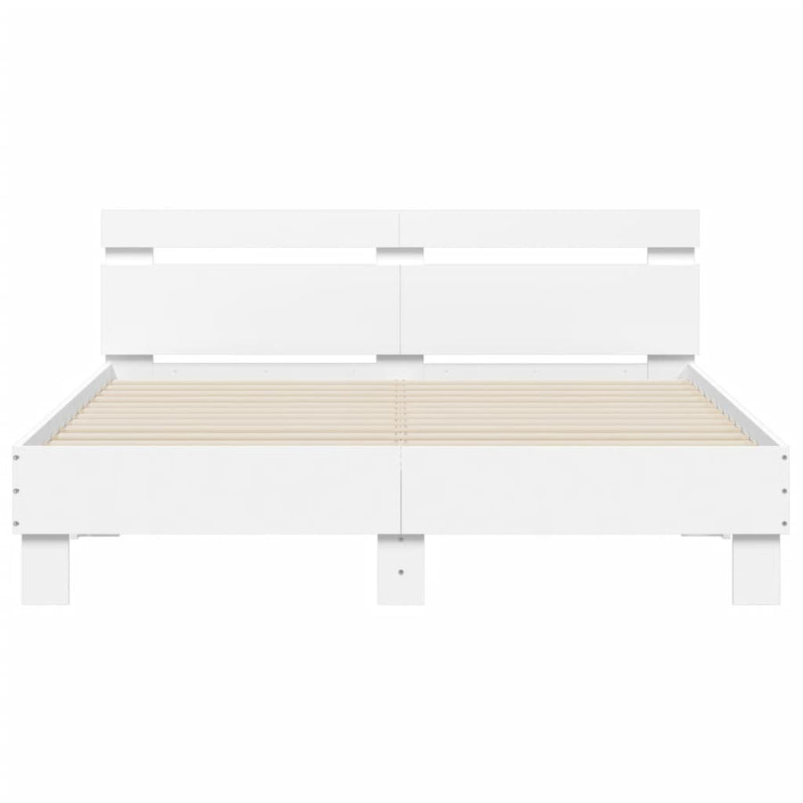 Bedframe Met Hoofdbord Bewerkt Hout Wit 140 x 200 cm
