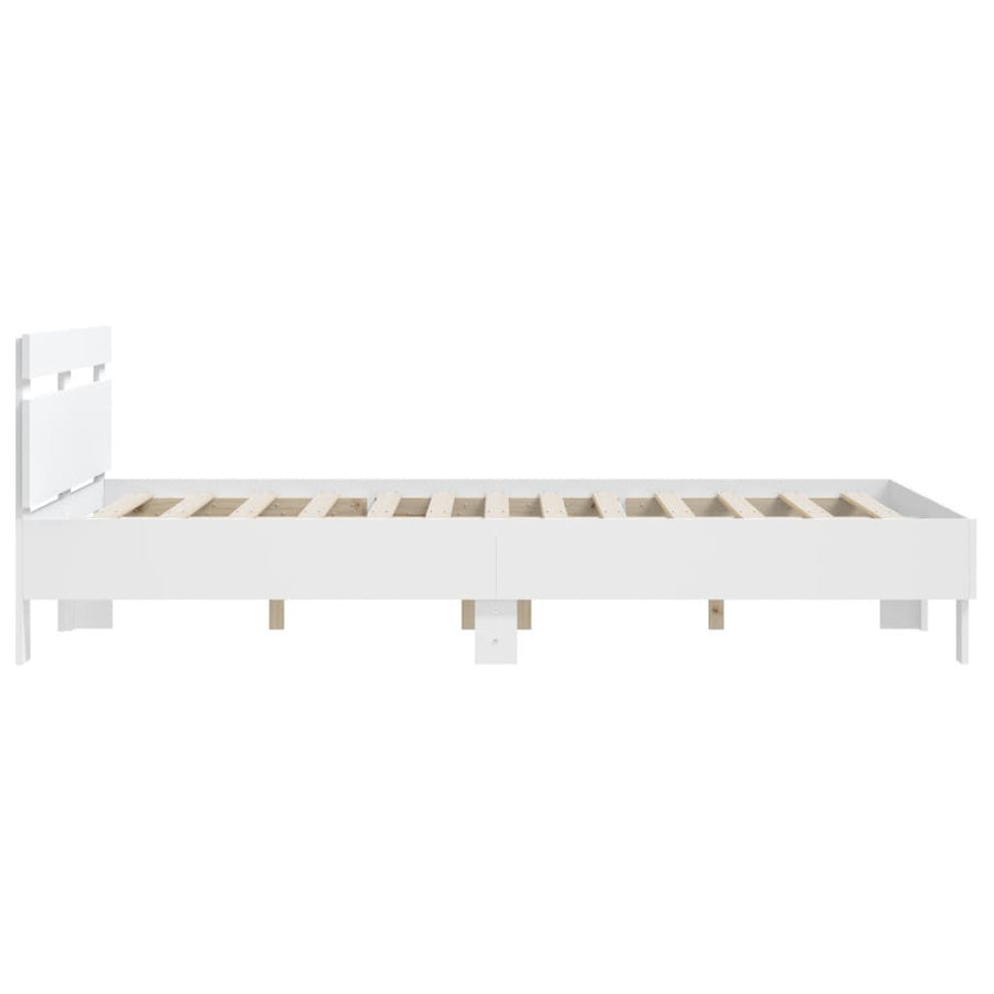 Bedframe Met Hoofdbord Bewerkt Hout Wit 140 x 200 cm