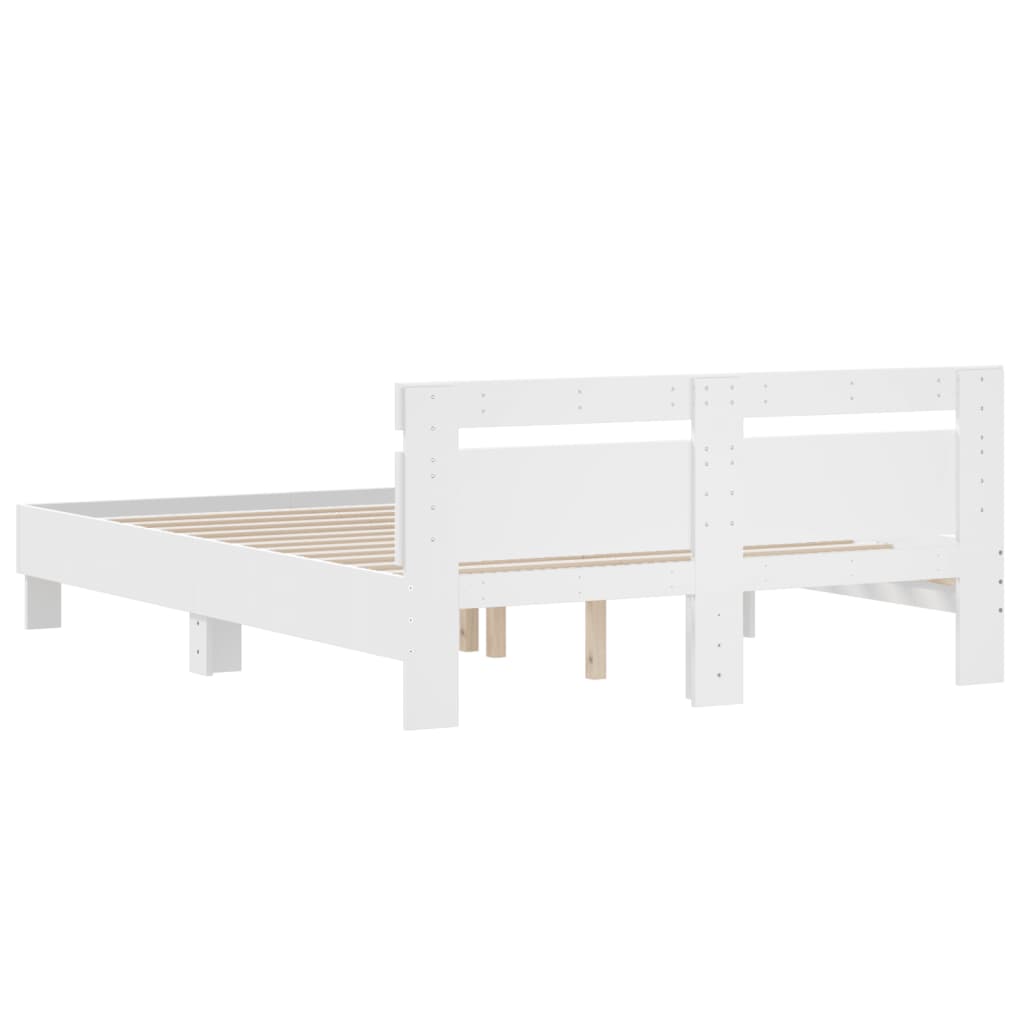 Bedframe Met Hoofdbord Bewerkt Hout Wit 140 x 200 cm
