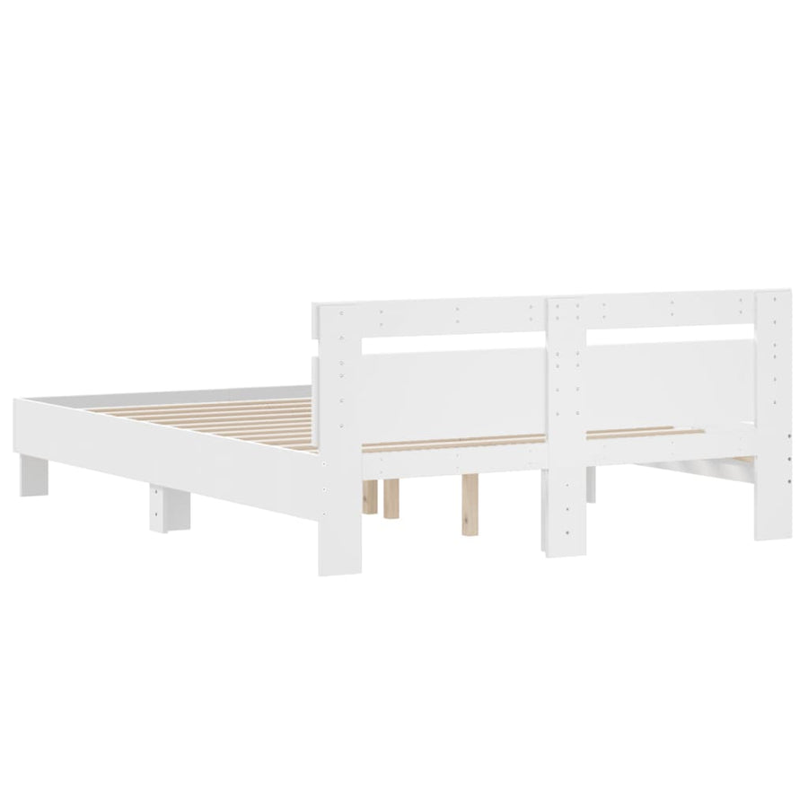 Bedframe Met Hoofdbord Bewerkt Hout Wit 140 x 200 cm