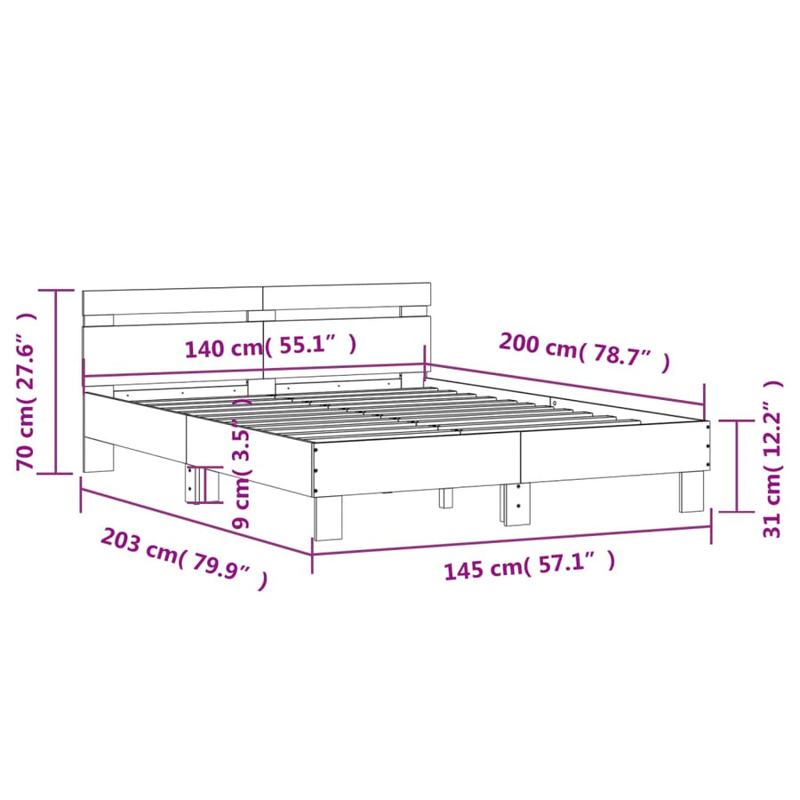 Bedframe Met Hoofdbord Bewerkt Hout Wit 140 x 200 cm