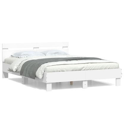 Bedframe Met Hoofdbord Bewerkt Hout Wit 140 x 200 cm