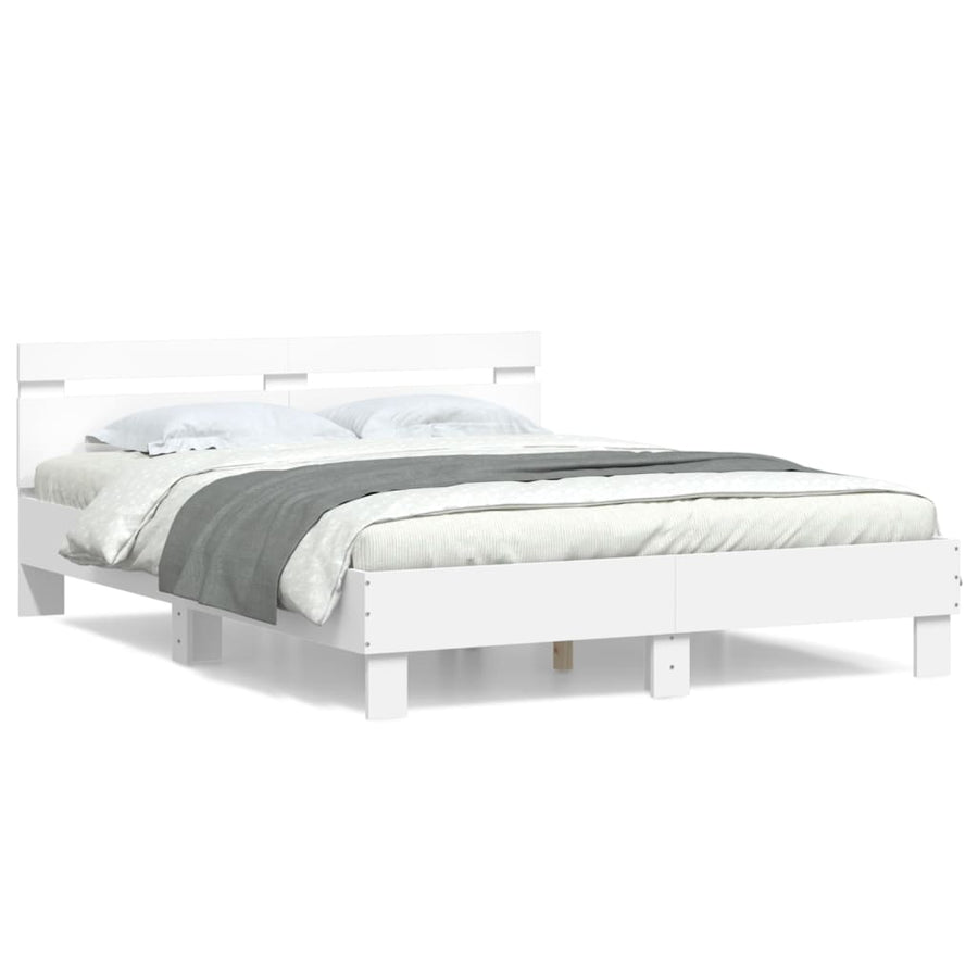 Bedframe Met Hoofdbord Bewerkt Hout Wit 140 x 200 cm