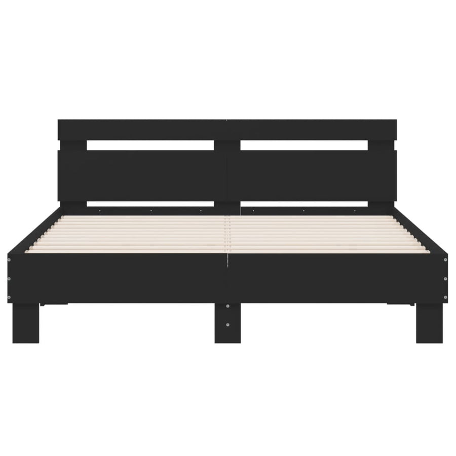 Bedframe Met Hoofdbord Bewerkt Hout Zwart 140 x 200 cm
