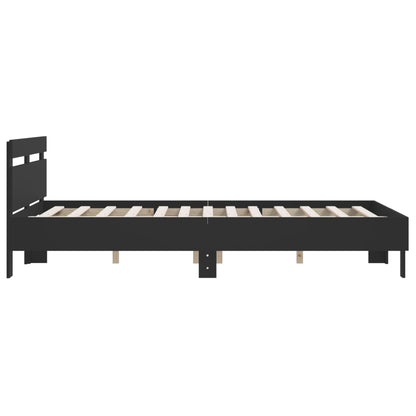Bedframe Met Hoofdbord Bewerkt Hout Zwart 140 x 200 cm
