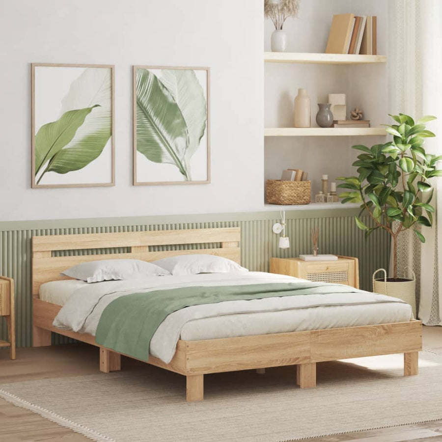 Bedframe Met Hoofdeinde Bewerkt Hout Sonoma eiken 140 x 200 cm