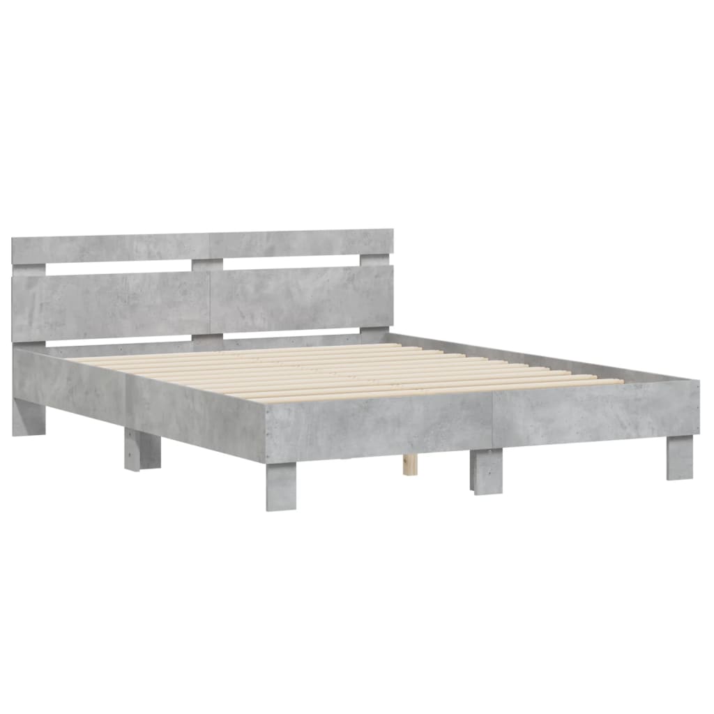 Bedframe Met Hoofdeinde Bewerkt Hout Betongrijs 140 x 200 cm