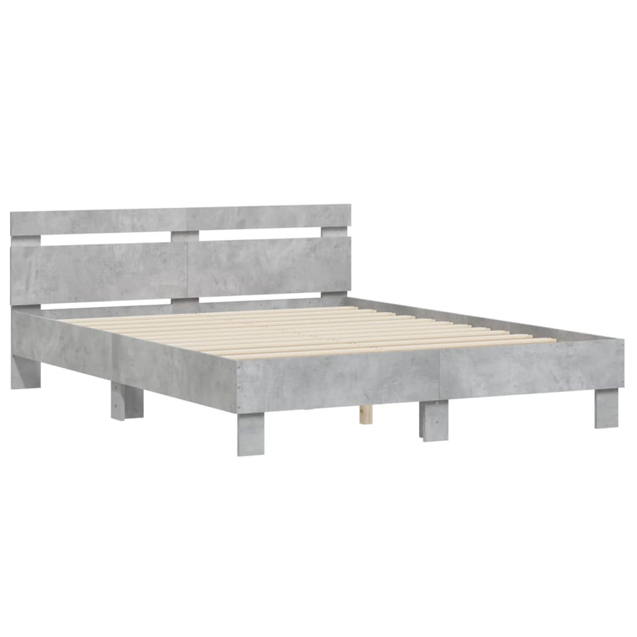 Bedframe Met Hoofdeinde Bewerkt Hout Betongrijs 140 x 200 cm