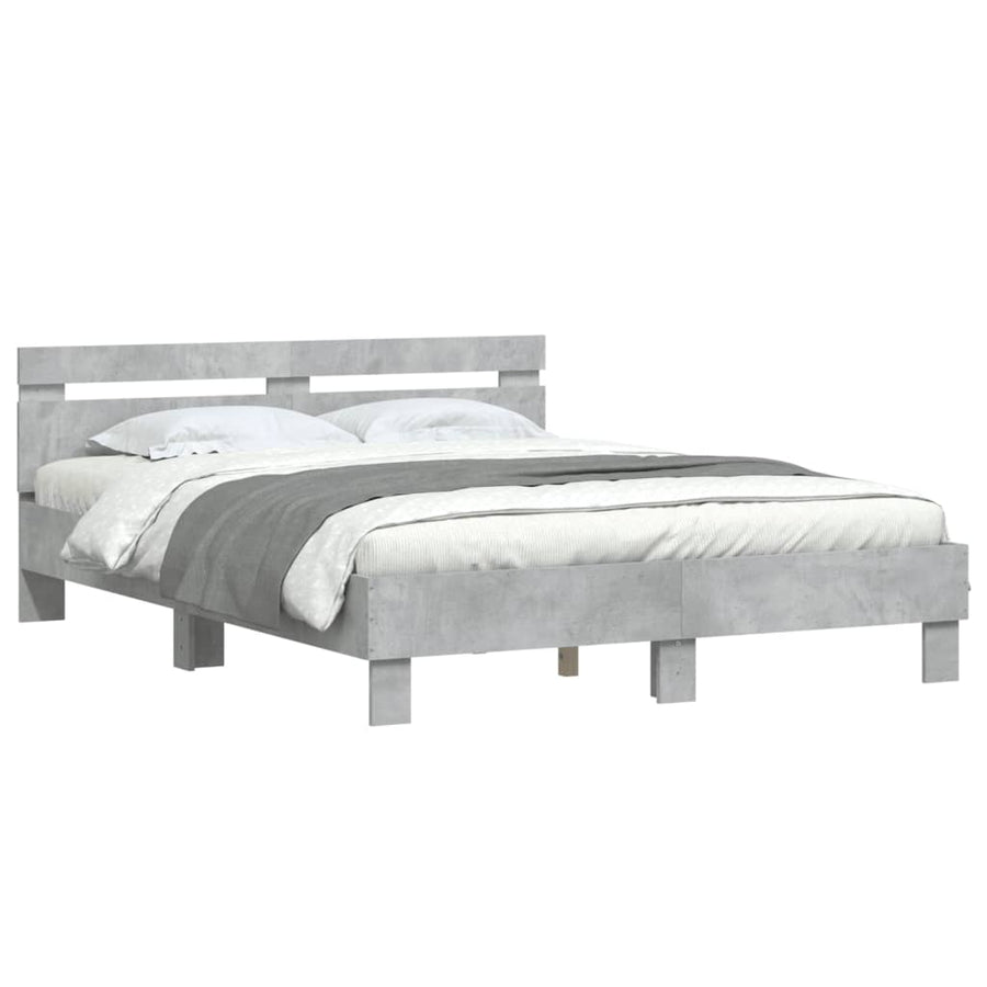 Bedframe Met Hoofdeinde Bewerkt Hout Betongrijs 140 x 200 cm