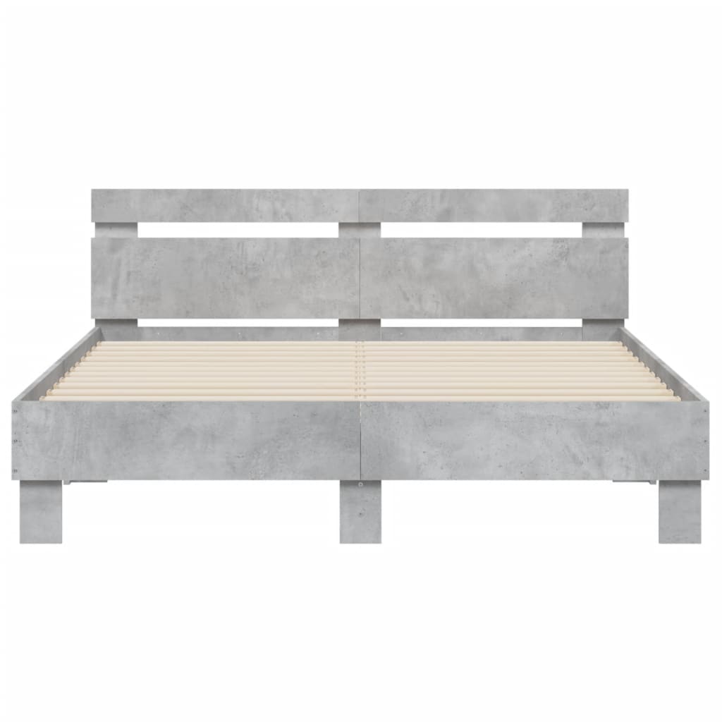 Bedframe Met Hoofdeinde Bewerkt Hout Betongrijs 140 x 200 cm