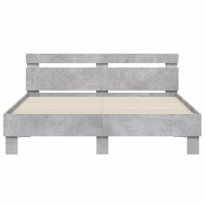 Bedframe Met Hoofdeinde Bewerkt Hout Betongrijs 140 x 200 cm
