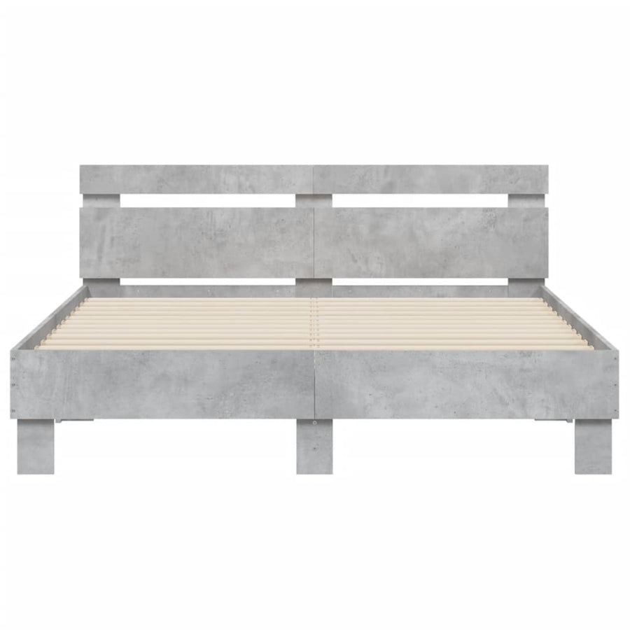 Bedframe Met Hoofdeinde Bewerkt Hout Betongrijs 140 x 200 cm