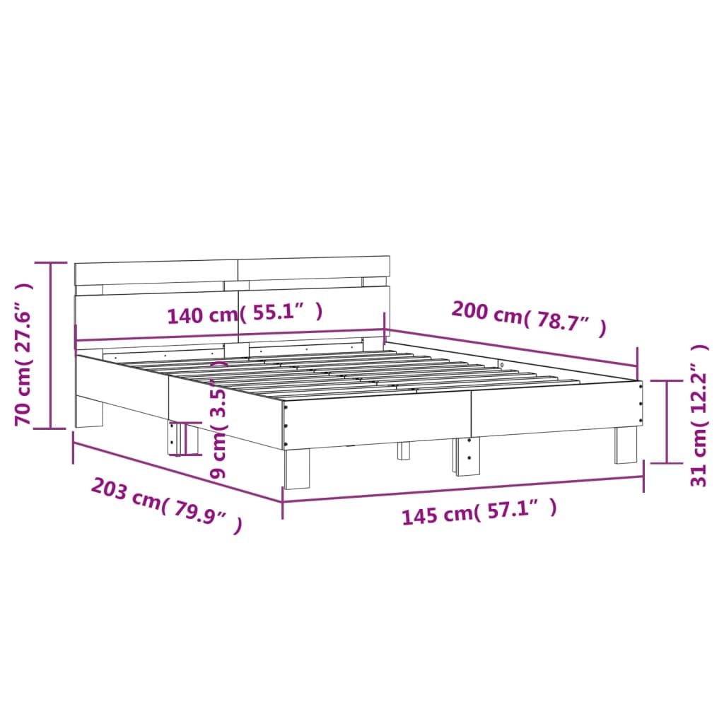 Bedframe Met Hoofdeinde Bewerkt Hout Betongrijs 140 x 200 cm