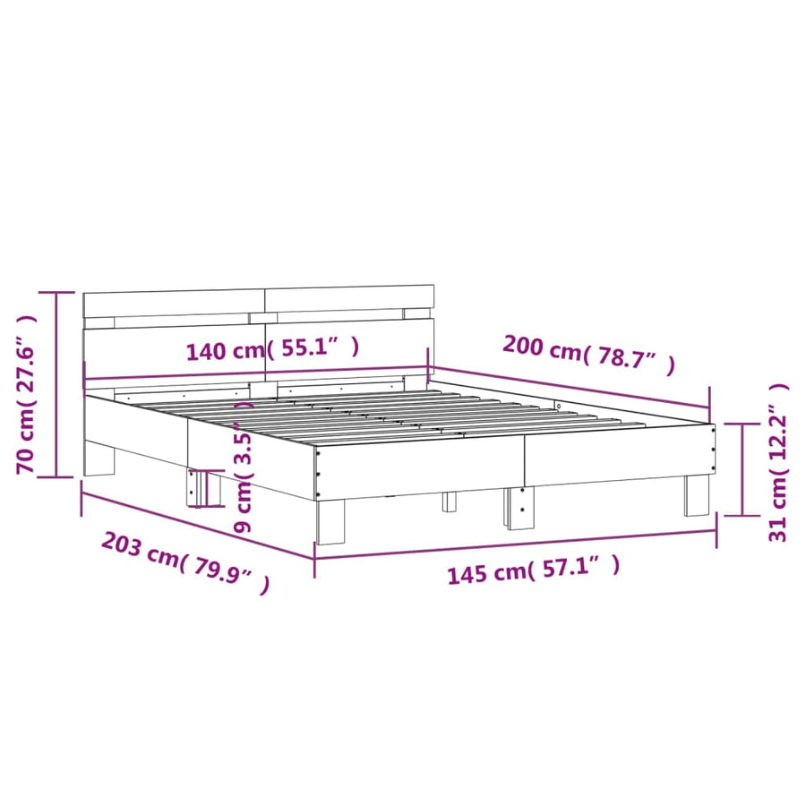 Bedframe Met Hoofdeinde Bewerkt Hout Betongrijs 140 x 200 cm