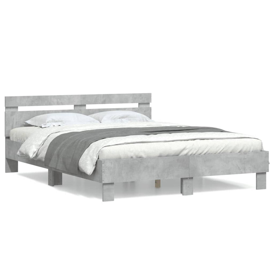 Bedframe Met Hoofdeinde Bewerkt Hout Betongrijs 140 x 200 cm