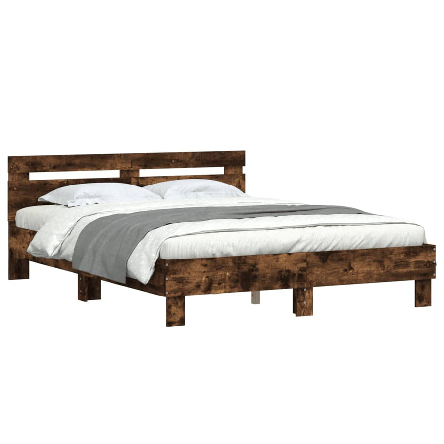 Bedframe Met Hoofdeinde Bewerkt Hout 140 x 200 cm Gerookt eiken
