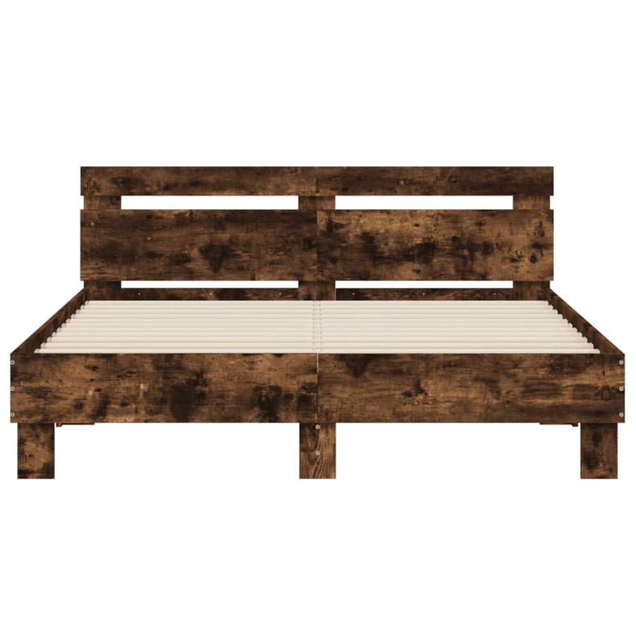 Bedframe Met Hoofdeinde Bewerkt Hout 140 x 200 cm Gerookt eiken
