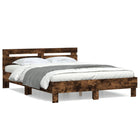 Bed frame with headboard carved wood smoked oak 140x200 cm